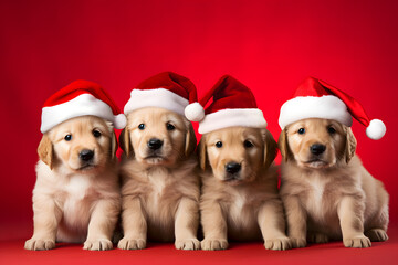A Group of Baby Dogs Celebrating Christmas – Perfect for Spreading Holiday Happiness!