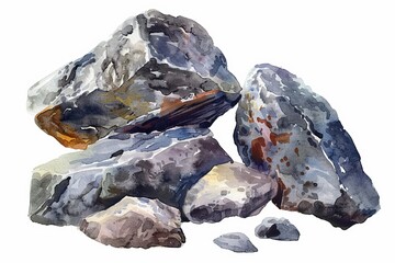 Volcanic Rocks water color style,isolate on white,Clip art