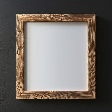 Empty wooden frame mockup on dark background, 3D render