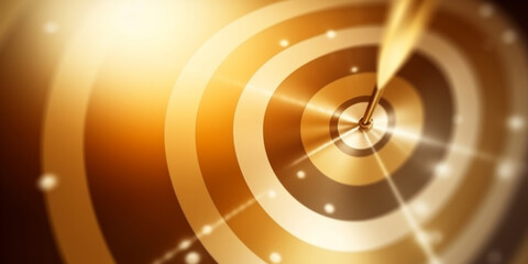 3d rendering of golden dart arrow on the center of a target