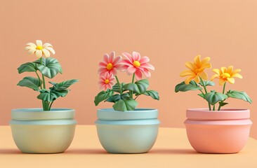 A few colorful 3D flower pots 