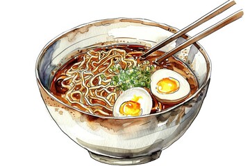 Ramen water color style,isolate on white,Clip art