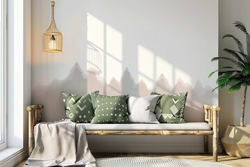 Sofa mockup, sofa in living room, wall mockup, wall to hang pictures, wall, sofa, living room, interior mockup