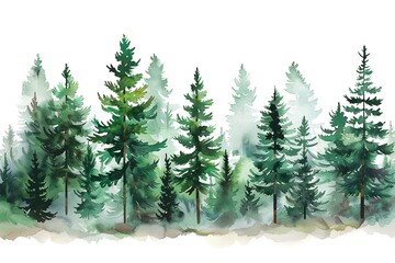 Obraz premium Pine Forest water color style,isolate on white,Clip art