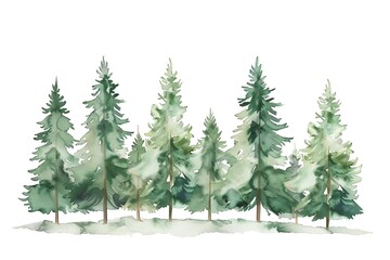 Obraz premium Pine Forest water color style,isolate on white,Clip art