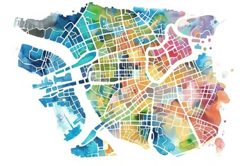 Minimalist City Maps water color style,isolate on white,Clip art