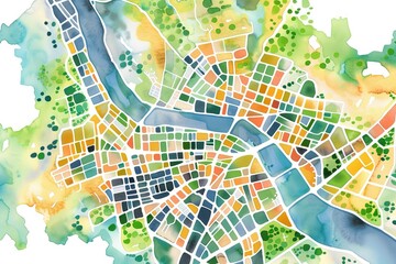 Minimalist City Maps water color style,isolate on white,Clip art