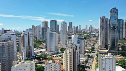 Fototapeta na wymiar Aerial view of Goiania with hundreds of residential and business buildings in the horizon. Goiania, Goias, Brazil 