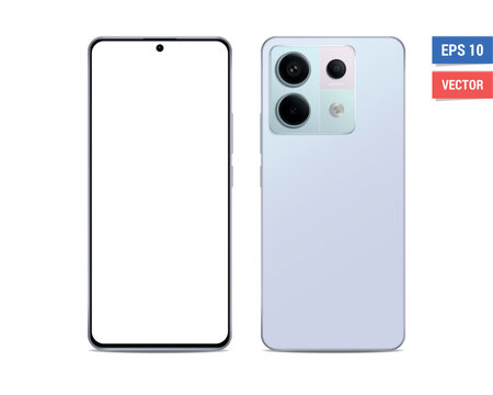 Realistic vector flat Xiaomi Redmi Note 13 Pro 5G mockup with blank screen isolated on white background