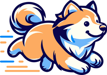 A vibrant illustration of a cartoon Shiba Inu in full sprint, showcasing the dynamic energy and joyful expression of the dog.