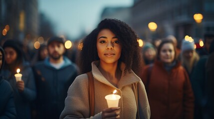 Woman participating in a peaceful protest her conviction and courage a beacon for change and justice