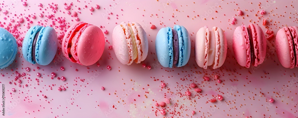 Poster professional photo of macaroon on pastel background with centered composition and copy space. concep