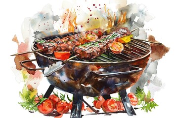 BBQ water color style,isolate on white,Clip art
