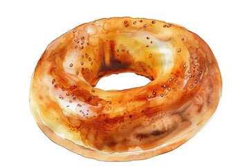 Obraz premium Gourmet Glazed Watercolor Bagel: Artisanal Bakery Illustration