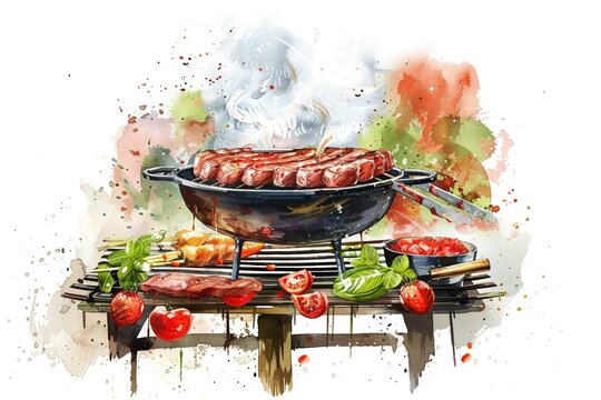 BBQ water color style,isolate on white,Clip art