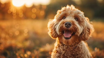 A Goldendoodle with its big smile.