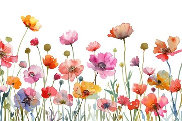 Flower Field water color style,isolate on white,Clip art