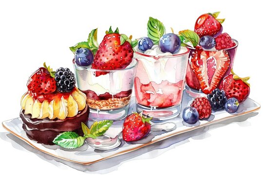 Sure, here is a description for a dessert image:  A delicious plate of fresh berries and cream  is a classic and refreshing summer dessert