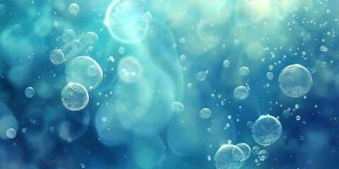 Close-Up of Translucent Bubbles Floating in a Delicate and Pure Blue Environment, Generative AI
