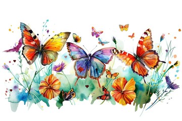 Butterflies fluttering around vibrant flowers in a colorful summer garden