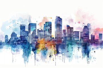 Colorful Urban Skyline in Watercolor Style