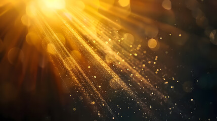 Golden Glitter lights abstract background with gold particles. Defocused bokeh dark festive texture