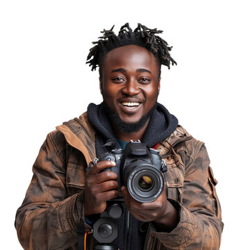 Photo a person using camera, isolated on transparent background
