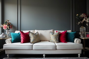 Sofa mockup, sofa in living room, wall mockup, wall to hang pictures, wall, sofa, living room, interior mockup