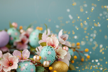 
wreath of Easter eggs and flowers