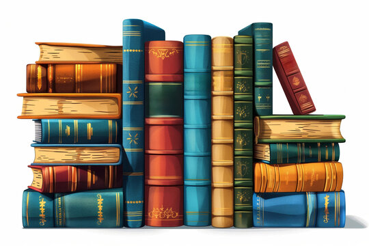 Aged literature stacked on library shelves, embodying knowledge and wisdom, essential for studying and academic pursuit.