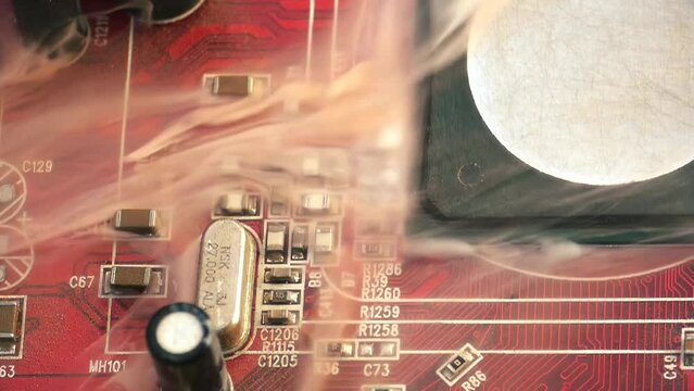 Crash electronic components. Computer technology 4K footage in slow motion. Concept system failure.