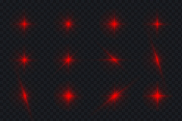 Stars and light effects on a transparent background. Vector glowing elements isolated. Illuminated particles of the star set.