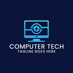computer technology and computer repair logo design inspiration template. desktop service logotype
