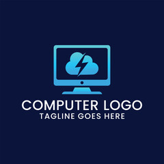 computer technology and computer repair logo design inspiration template. desktop service logotype
