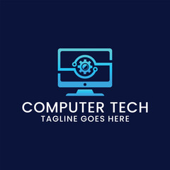 computer technology and computer repair logo design inspiration template. desktop service logotype