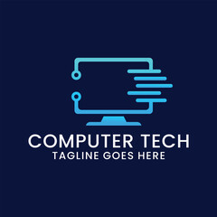 computer technology and computer repair logo design inspiration template. desktop service logotype