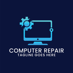 computer technology and computer repair logo design inspiration template. desktop service logotype