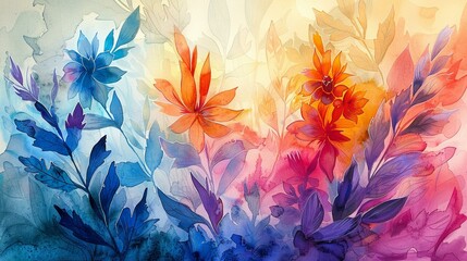 Fototapeta na wymiar Watercolor botanicals, abstract plants and flowers, nature's essence