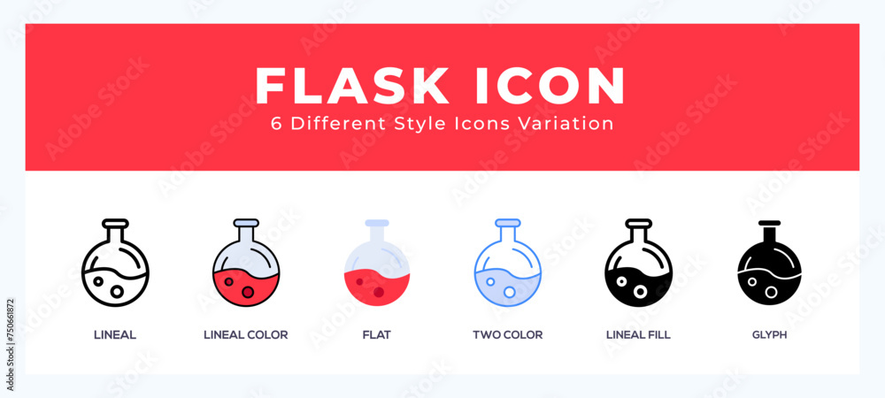 Poster flask icon in different style vector illustration.
