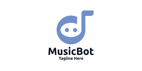 music note logo design with robot, logo design template, creative idea symbol.