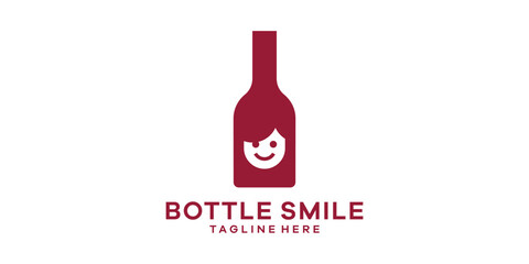 logo design negative space wine bottle with chat, logo design template, creative idea symbol.