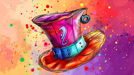 Magic and mystery theme showing a witch hat in multicolored vibrant splashy ambiance,Photo of twitch icon themadhatter,Saint Patrick's Day hat and clover
