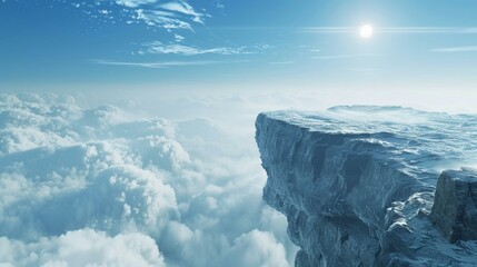 Podium on a misty mountain top, above the clouds, achievement theme