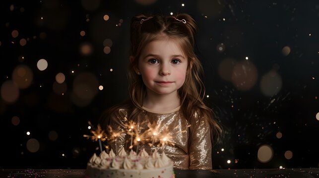 Young girl celebrating with a sparkle at a birthday party. joyful moment captured in a warm, festive atmosphere. childhood celebrations and memories. AI