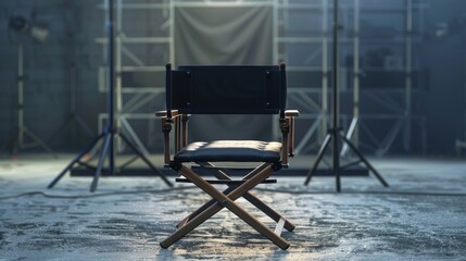 A directors chair placed in front of a stage, ready for action and direction - obrazy, fototapety, plakaty
