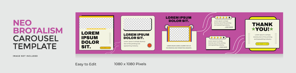 Geometric carousel. Modern. Tech. Colorful. Blue. Yellow. NeoBrutalism. NeuBrutalism