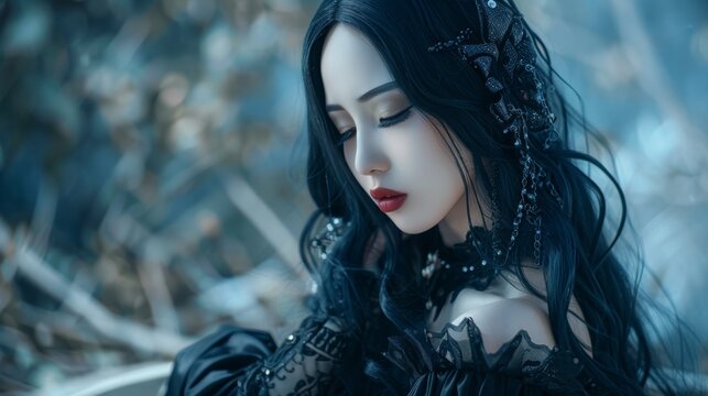 Beautiful Woman Background in the Style Ethereal Gothic Dreamscape with Edgy Undertones - Emo Goth Girl Wallpaper created with Generative AI Technology