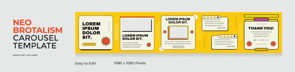 Geometric carousel. Modern. Tech. Colorful. Blue. Yellow. NeoBrutalism. NeuBrutalism