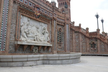 Fototapeta premium TERUEL, SPAIN Sculpture on the Oval Stairs monument in historic city Teruel