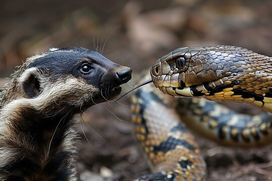 Honey badger facing off against a cobra, fearless encounter - Powered by Adobe